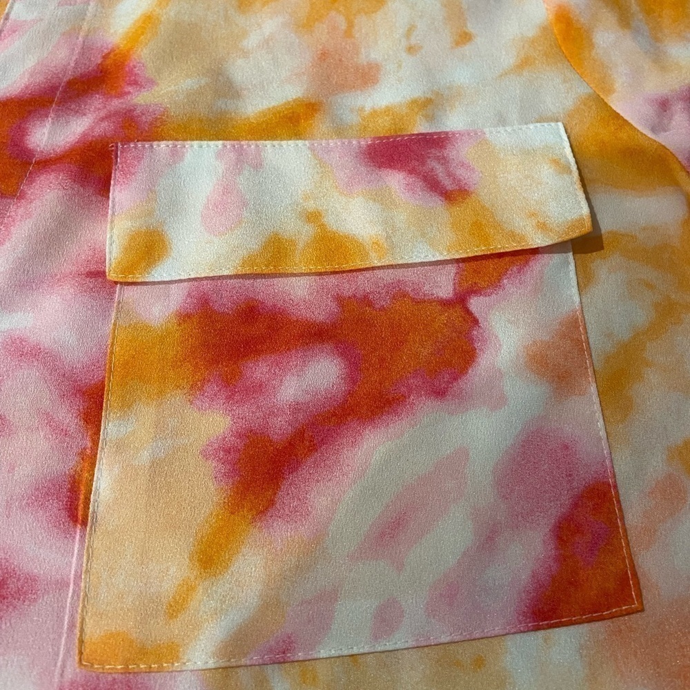 Calvin Klein Tie Dyed Button Down Blouse Size Medium Pink and Orange - Picture 11 of 12